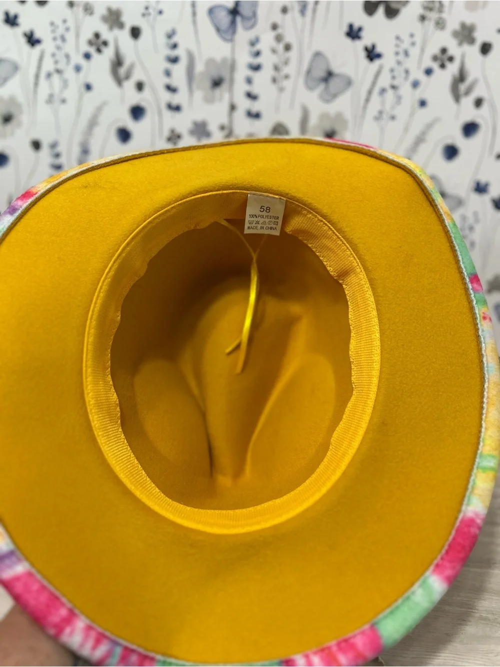 Colorful Tie Dye Wide Brim Fedora Hat Size 58 Boho Festival